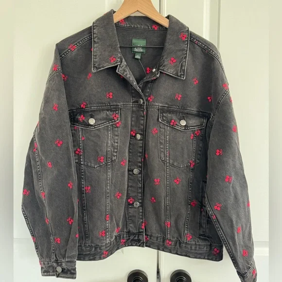 Wild Fable Black Denim Jacket with Red Embroidery - Picture 1 of 3